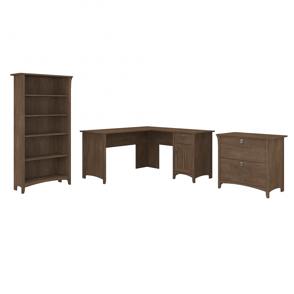 Bush Business Furniture Salinas 60inW L-Shaped Corner Desk With Lateral File Cabinet And 5-Shelf Bookcase, Ash Brown, Standard Delivery