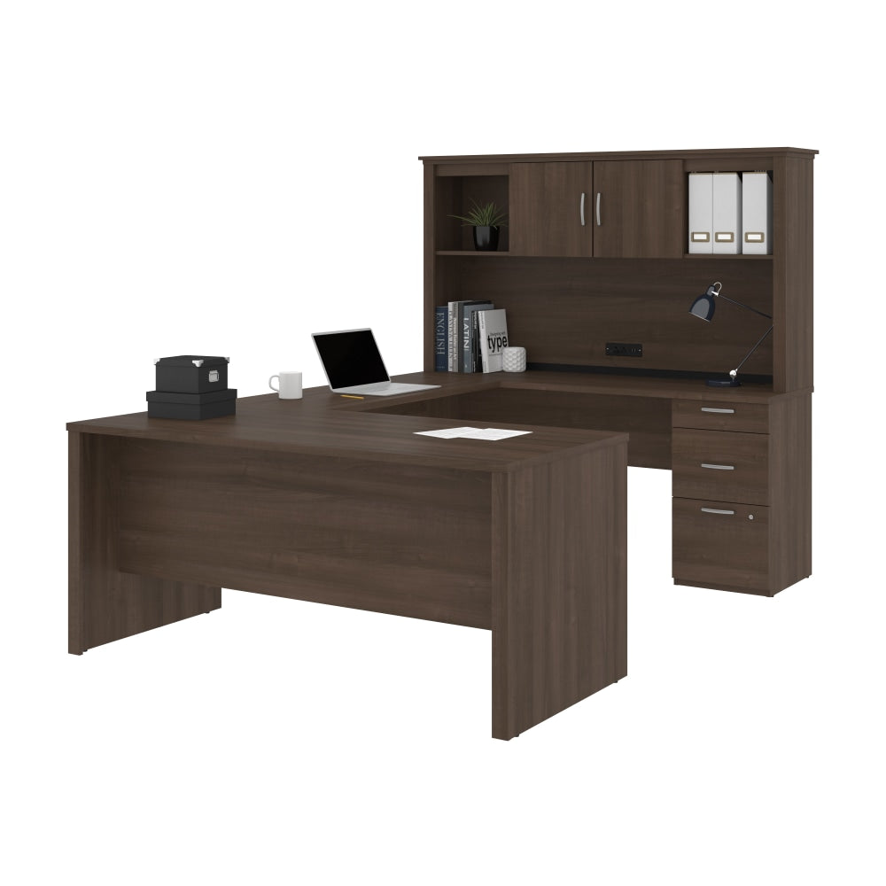 Bestar Logan 66inW U- Or L-Shaped Executive Corner Desk With Pedestal And Hutch, Antigua