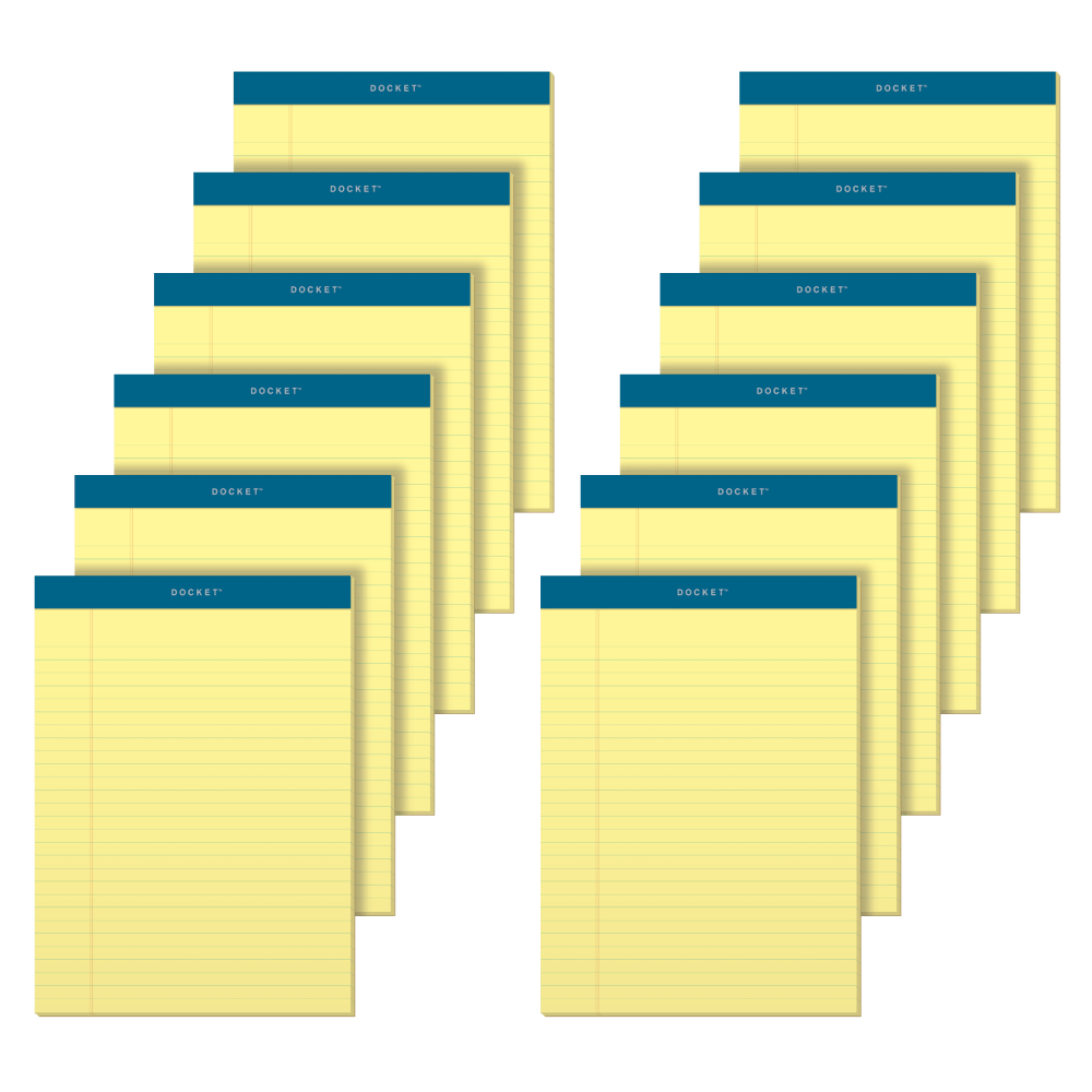 TOPS Docket Writing Pads, 8 1/2in x 11 3/4in, Legal Ruled, 50 Sheets Per Pad, Canary, Pack Of 12 Pads