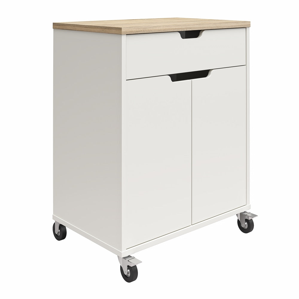 Ameriwood Home Systembuild Evolution Versa 1-Drawer Storage Cart With Locking Casters, 35-9/16in x 27-11/16in, White/Weathered Oak