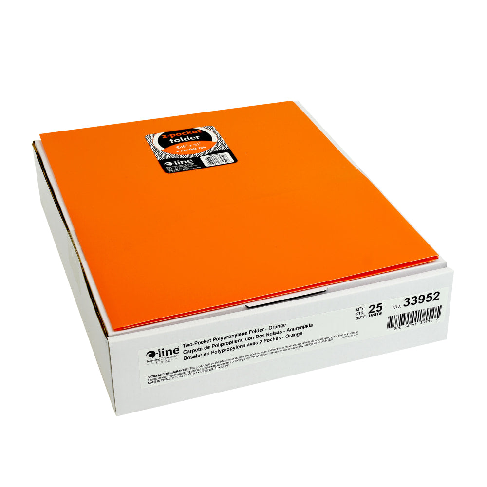 C-Line 3-Pocket Poly Portfolios, 8-1/2in x 11in, Orange, Box Of 25 Portfolios