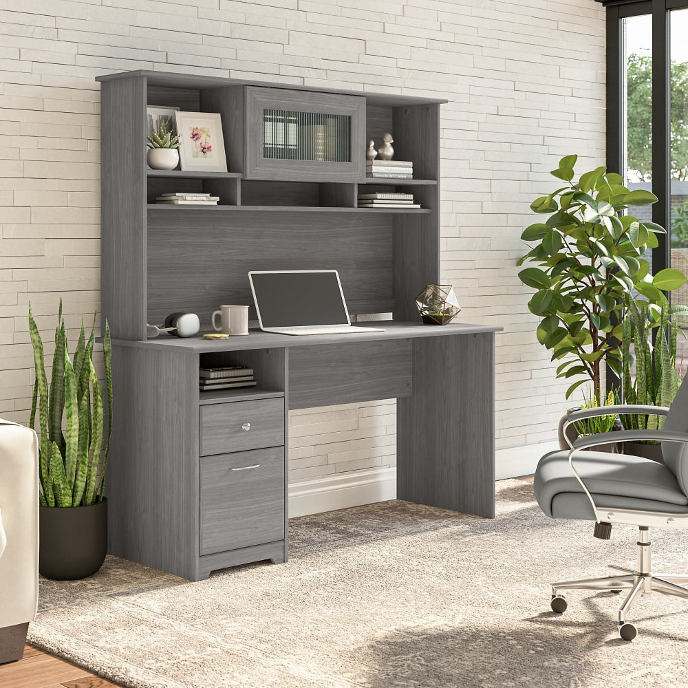 Bush Furniture Cabot 60inW Computer Desk With Hutch, Modern Gray, Standard Delivery