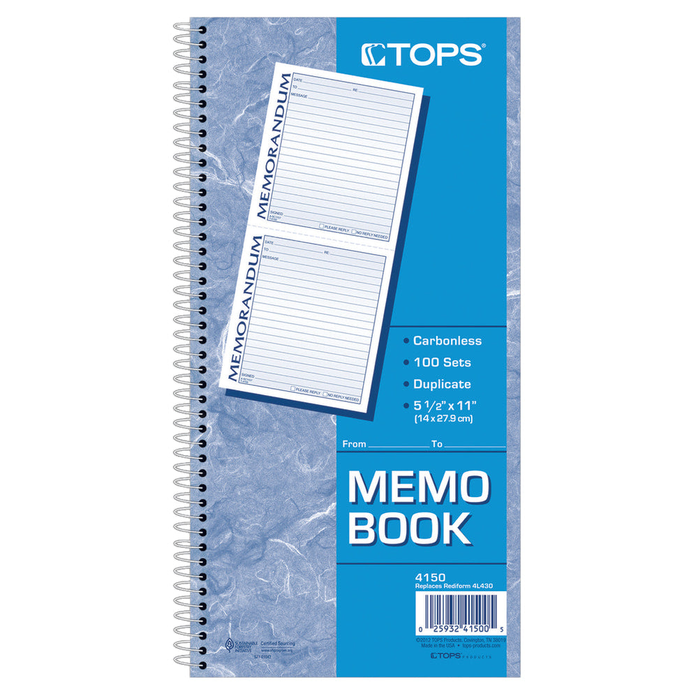 Adams 2-Part Spiral Memo Book, 5 1/4in x 11in, Book Of 100 Sets