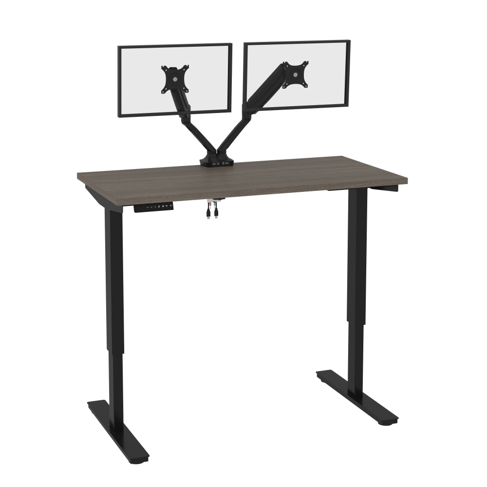 Bestar Universel Electric 48inW Standing Desk With Dual Monitor Arm, Bark Gray