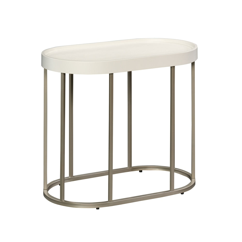 Sauder Manhattan Gate Oval Side Table, 21inH x 25inW x 14inD, Ivory/Nickel