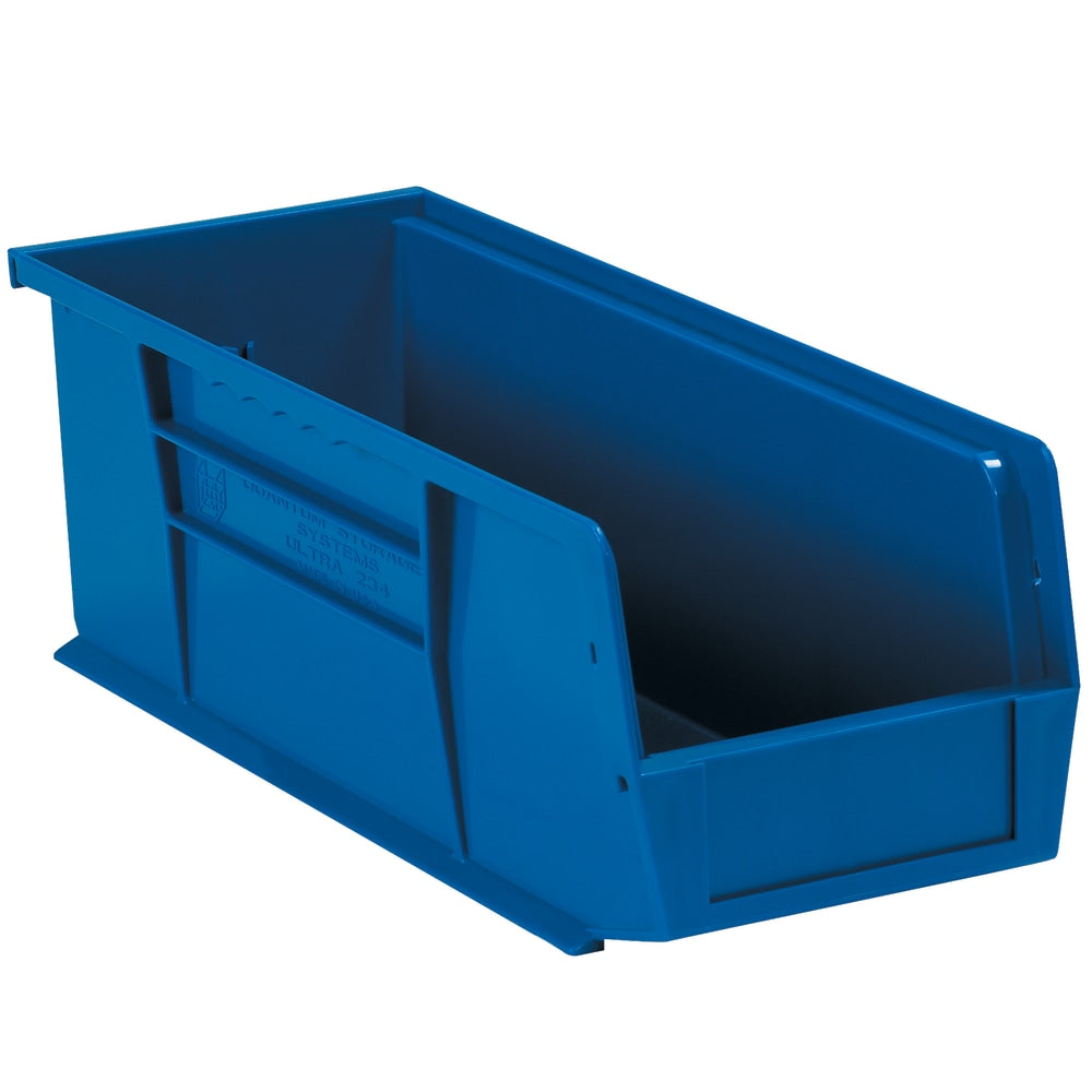 Partners Brand Plastic Stack & Hang Bin Boxes, Small Size, 14 3/4in x 5 1/2in x 5in, Blue, Pack Of 12