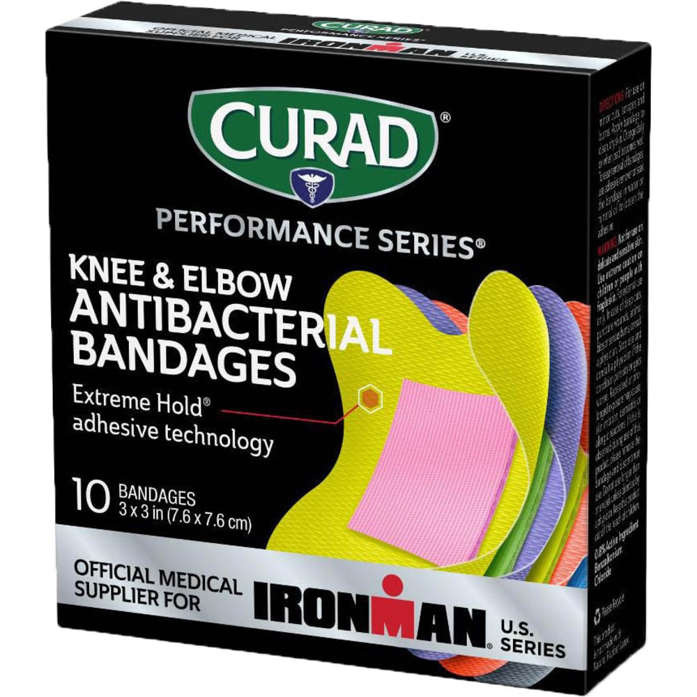 CURAD IRONMAN Performance Series Antibacterial Bandages, 3in x 3in, Pack Of 240 Bandages