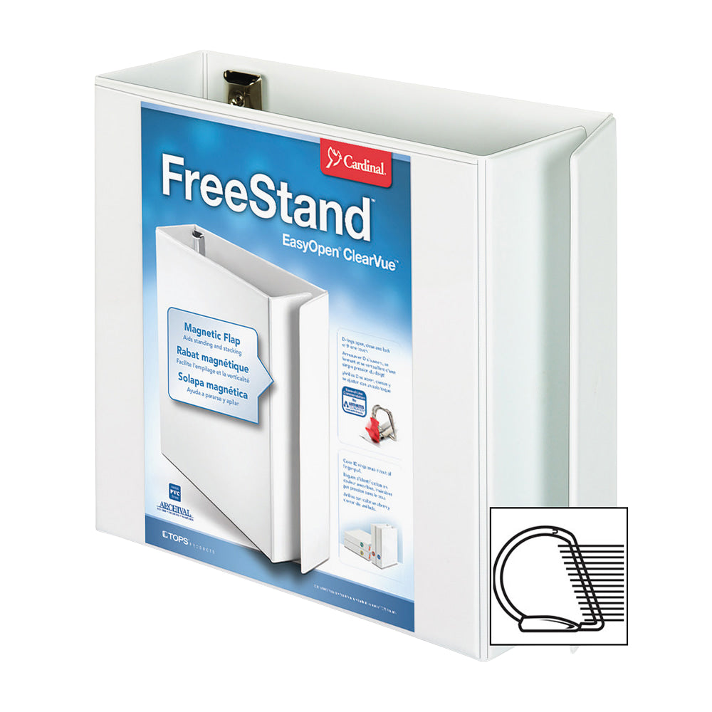 Cardinal FreeStand Easy-Open ClearVue 3-Ring Binder, 4in Round Rings, White