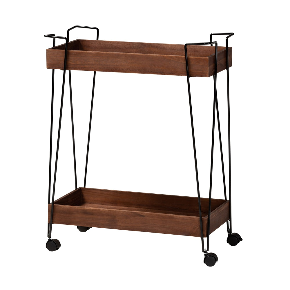 Baxton Studio Reynard 2-Tier Wine Cart, 30-3/4inH x 24-7/16inW, Walnut Brown/Black