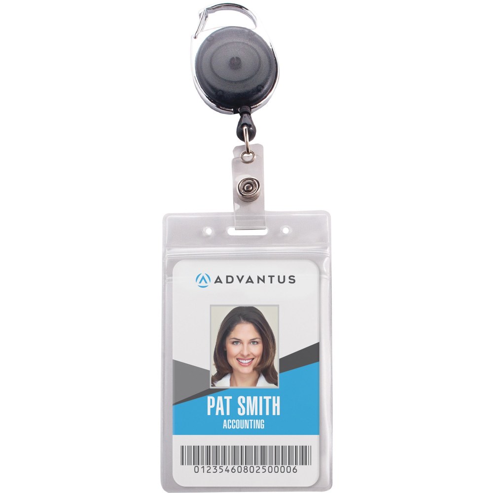 Advantus Vinyl Badge Reel Holders, For 2-9/16in x 3-3/4in Media, Black/Clear, Pack Of 10 Holders