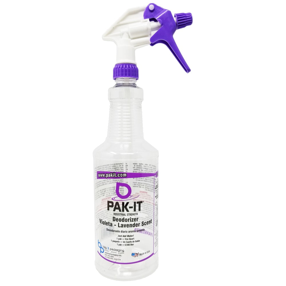 PAK-IT Color-Matching Trigger Spray Bottle, For Industrial-Strength Deodorizer, Violeta Lavender Scent, 32 Oz, Purple