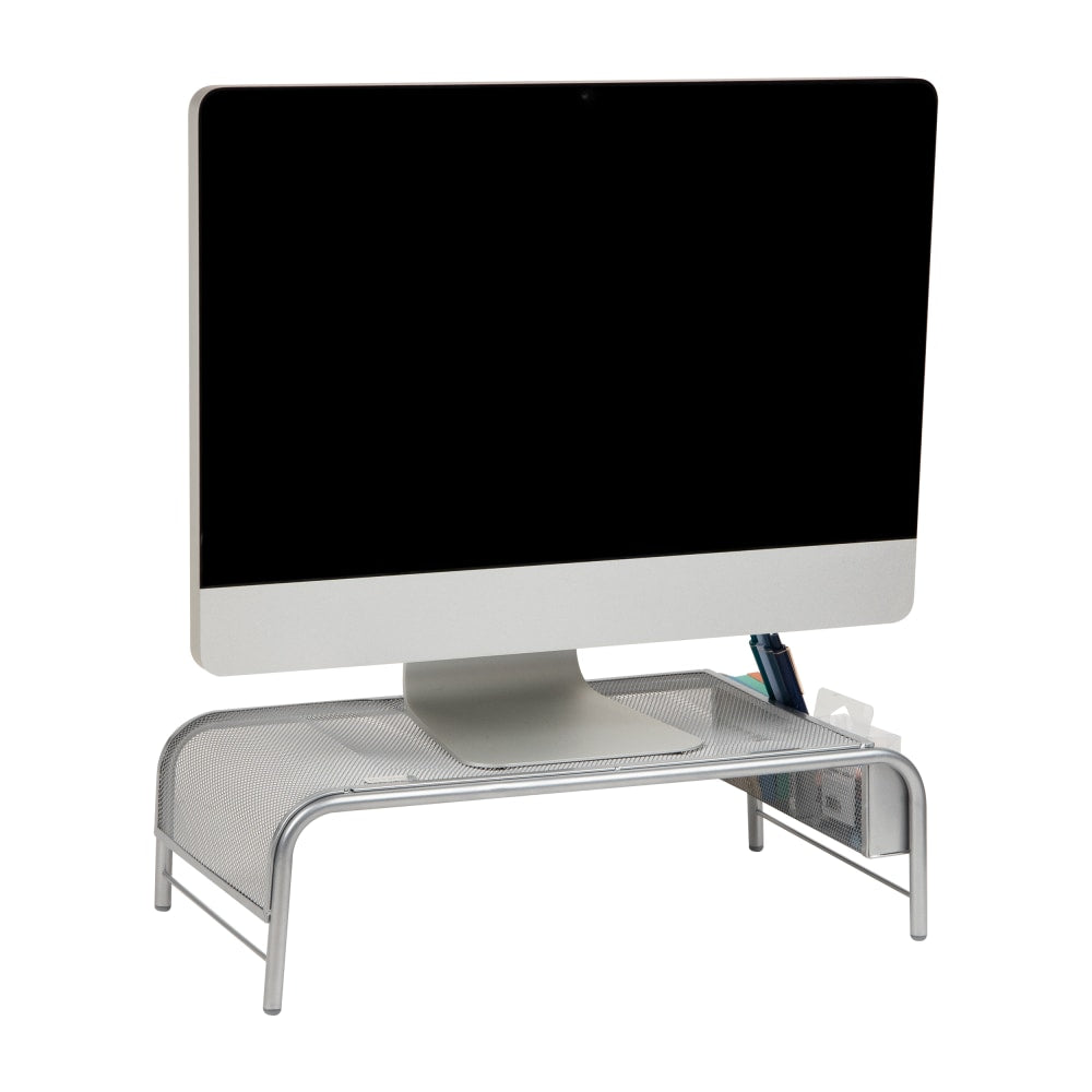 Mind Reader Monitor Stand With 2 Side Storage Compartment, 5-1/2inH x 11-1/2inW x 20inL, Silver