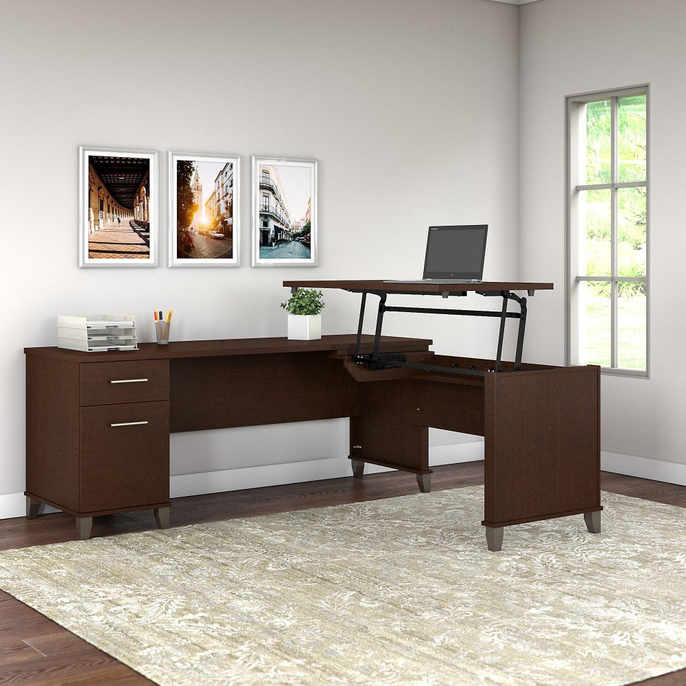 Bush Furniture Somerset 3 Position Sit to Stand L Shaped Desk, 72inW, Mocha Cherry, Standard Delivery