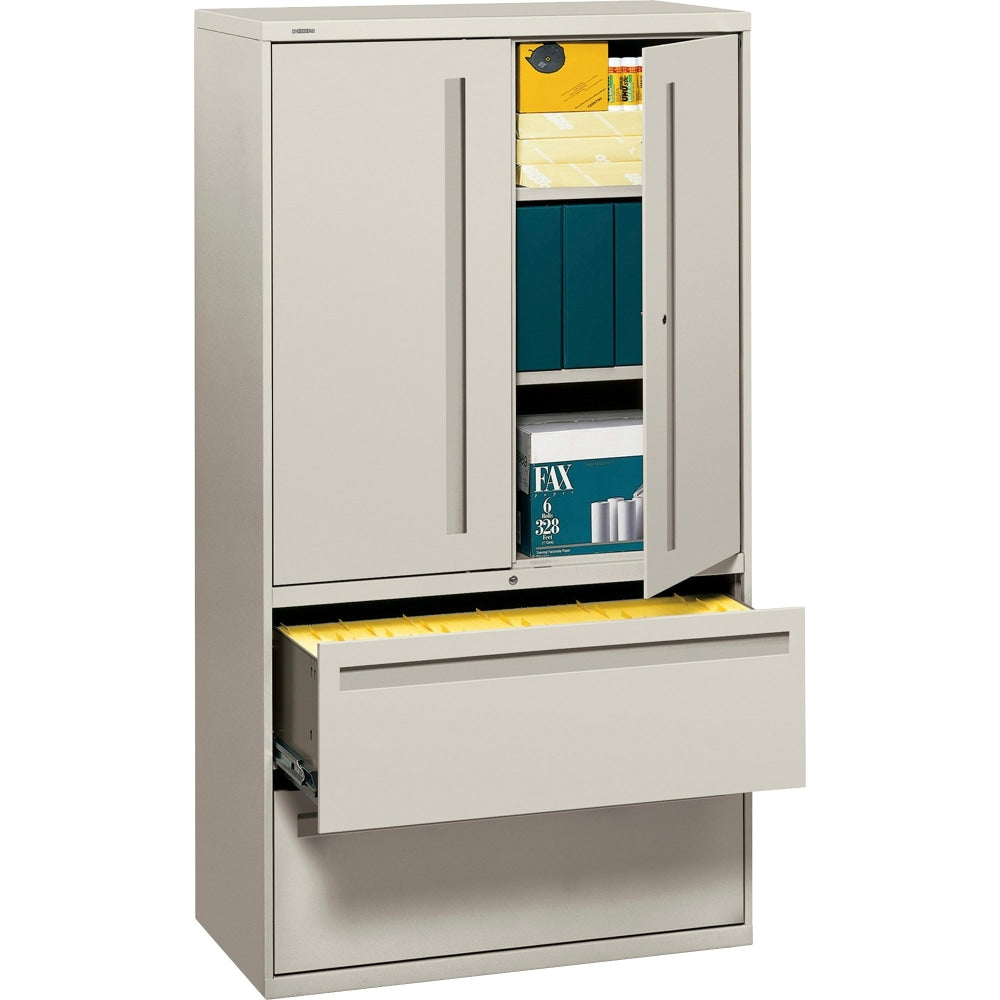 HON Brigade 700 Combo 36inW x 19-1/4inD Lateral 2-Drawer File Cabinet, Light Gray