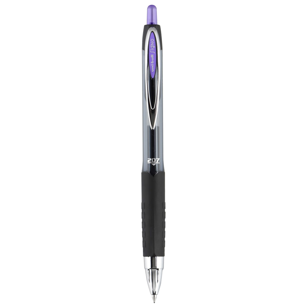 uni-ball 207 Retractable Fraud Prevention Gel Pens, Medium Point, 0.7 mm, Black Barrels, Purple Ink, Pack Of 12