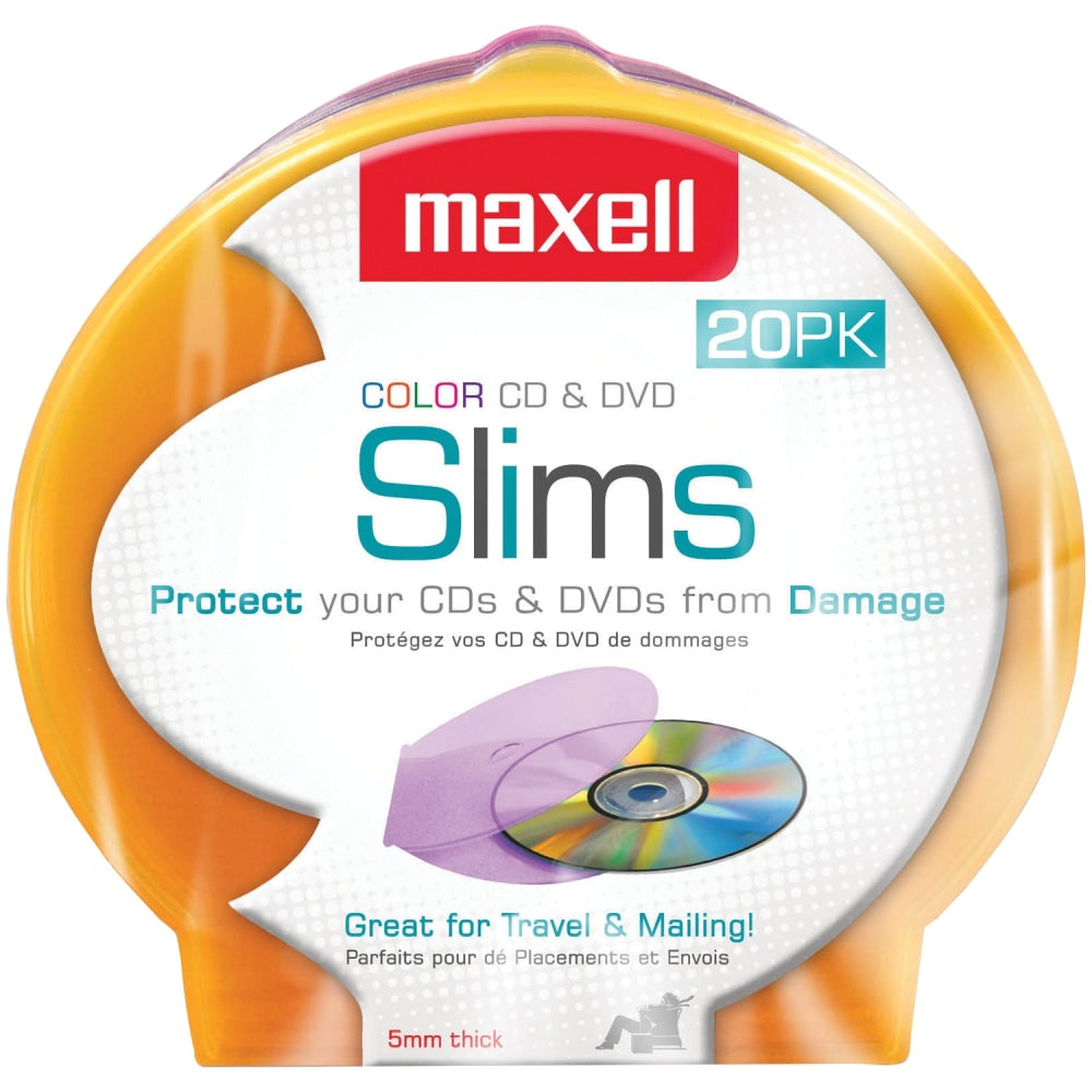 Maxell Slim CD/DVD Plastic Shell Cases, Assorted Colors, Pack Of 20 Cases, 190073