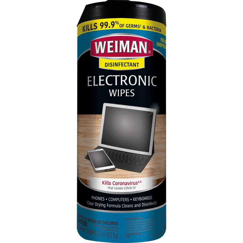 Weiman Products e-Tronic Wipes - For Multipurpose - Streak-free, Pre-moistened, Ammonia-free, Lint-free, Anti-static, Quick Drying - 30 / Can - 4 / Carton - White