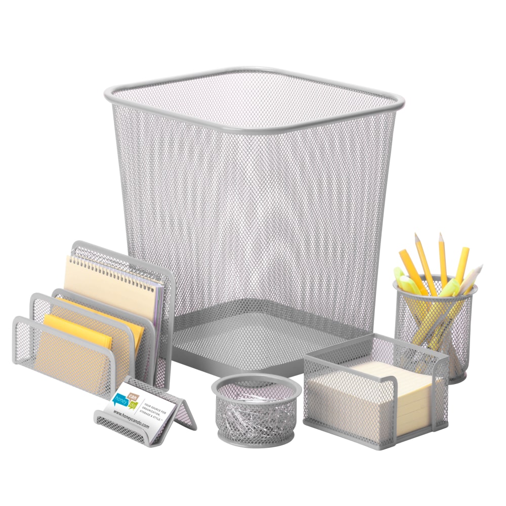 Honey-Can-Do 6-Piece Mesh Desk Organizer Set, Silver