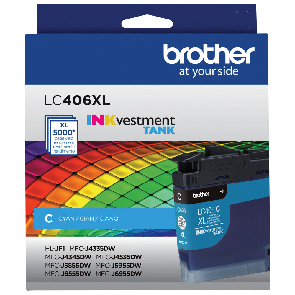 Brother Genuine LC406XLC Cyan High-Yield INKvestment Tank Ink Cartridge