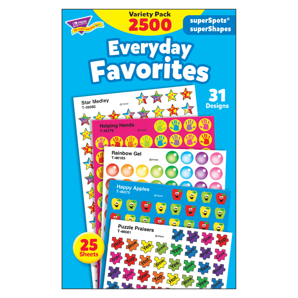 Trend SuperSpots Stickers, Everyday Favorites, 2,500 Stickers Per Pack, Set Of 3 Packs