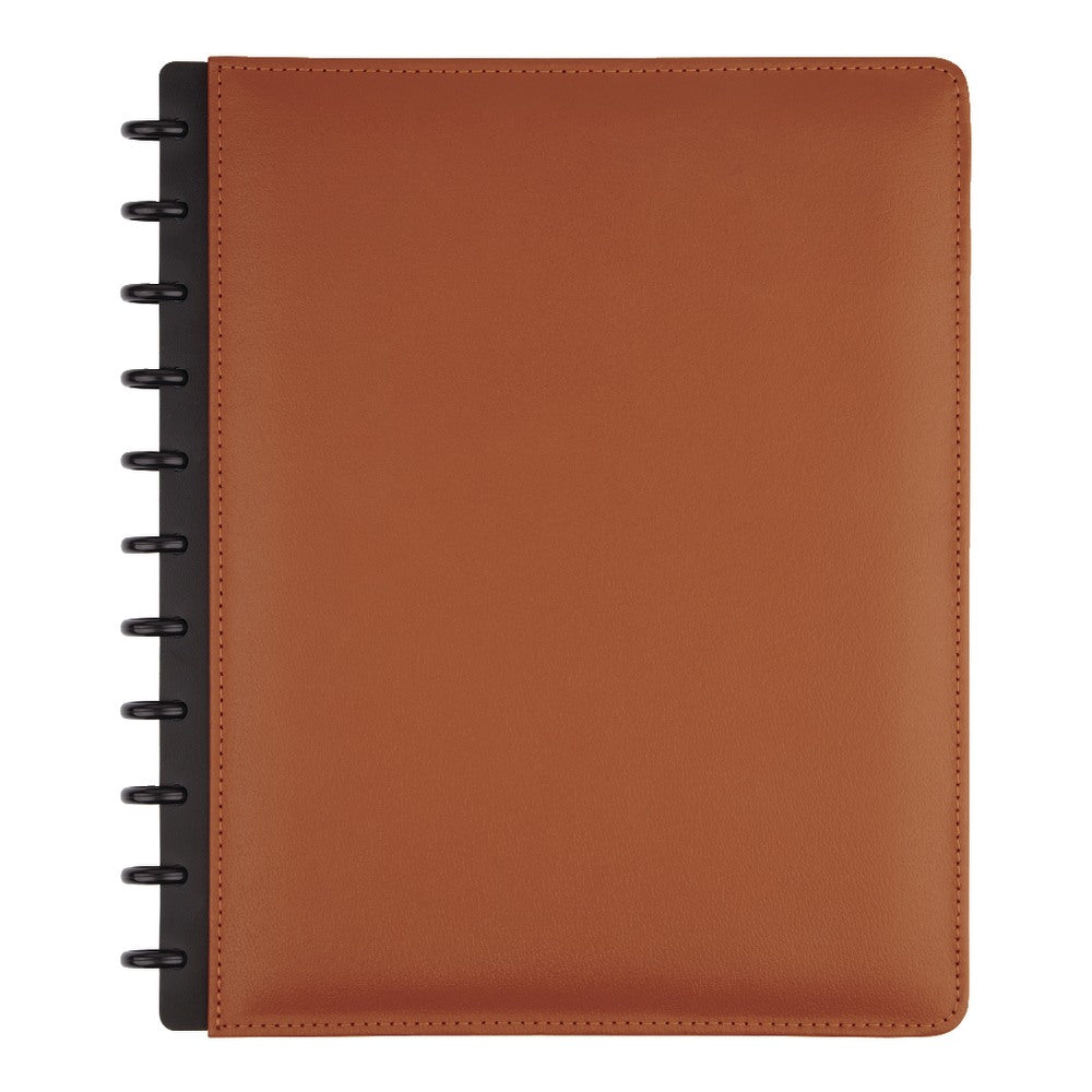 TUL Discbound Notebook With Leather Cover, Letter Size, Narrow Ruled, 60 Sheets, Brown