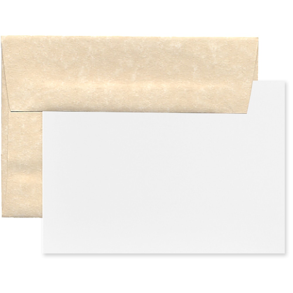 JAM Paper Stationery Set, 5 1/4in x 7 1/4in, 30% Recycled, Set Of 25 White Cards And 25 Natural Envelopes