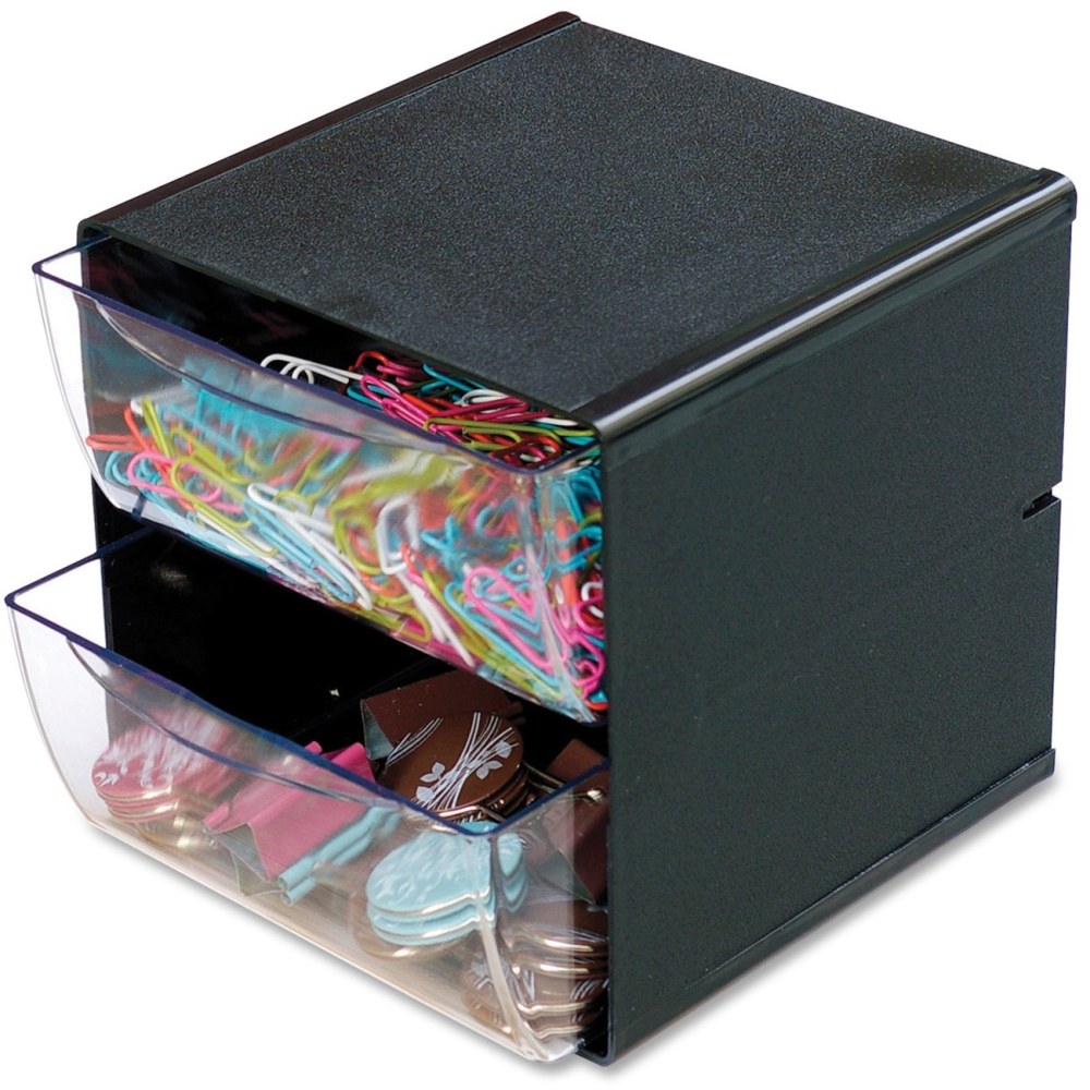 Deflecto Stackable Cube With 2 Drawers, 6inH x 6inW x 6inD, Black