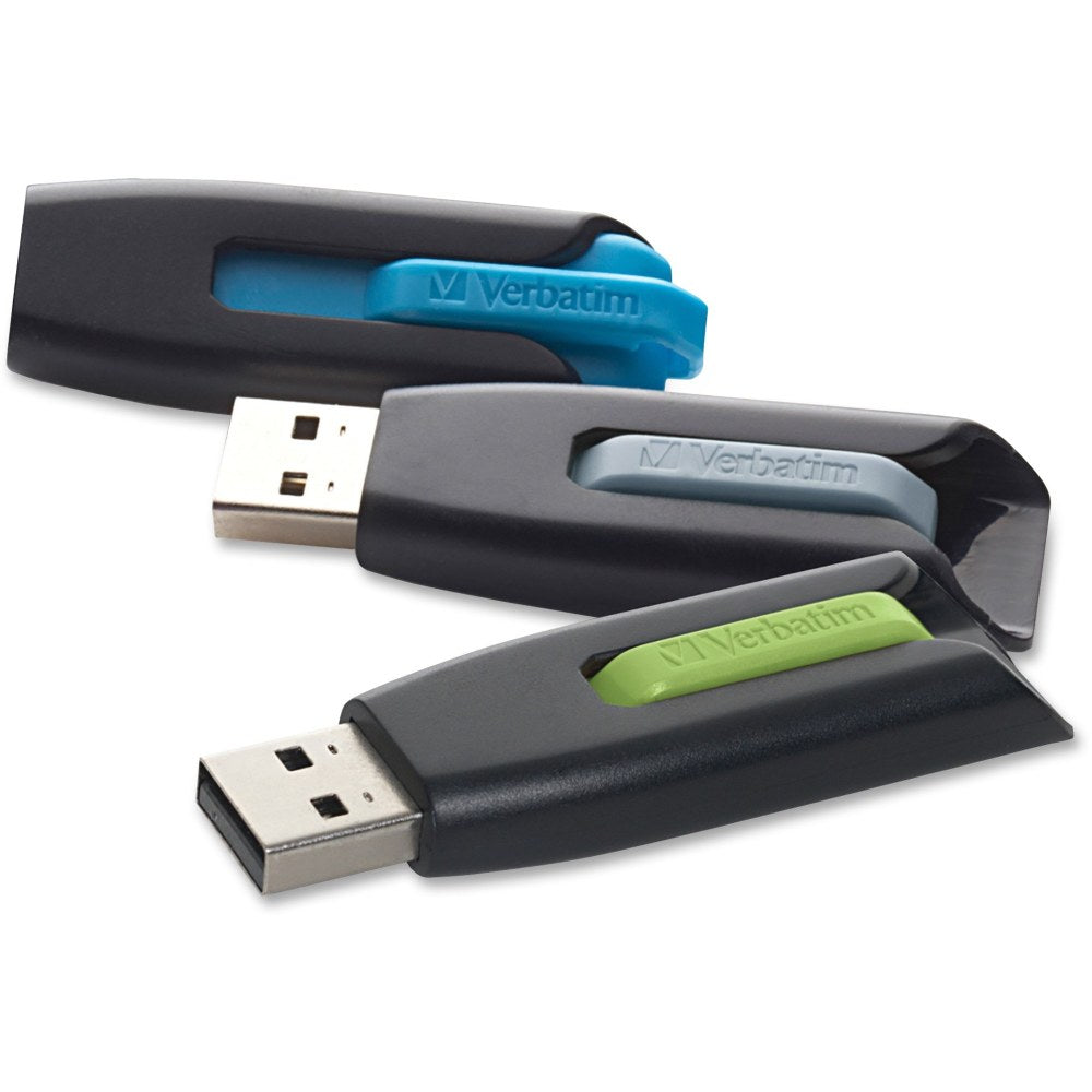 Verbatim Store "n Go V3 USB 3.0 Flash Drives, 16GB, Pack of 3, Blue, Green, Gray