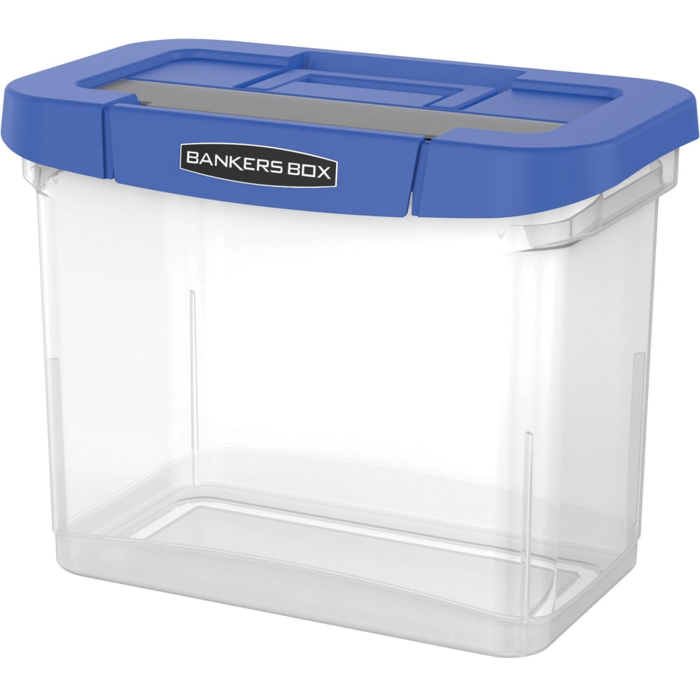 Bankers Box Heavy-Duty Portable Storage File Box, 10 3/4in x 6 3/4in x 11 3/4in, Blue/Clear