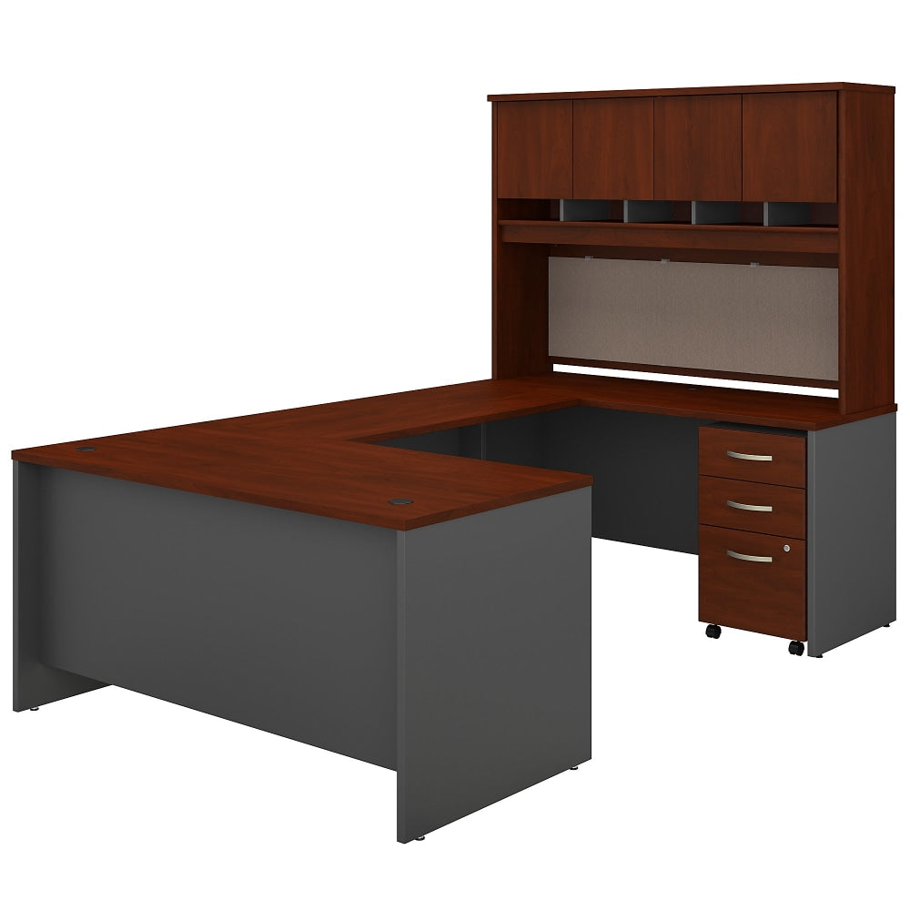 Bush Business Furniture 60inW U-Shaped Corner Desk With Hutch And Mobile File Cabinet, Hansen Cherry/Graphite Gray, Standard Delivery