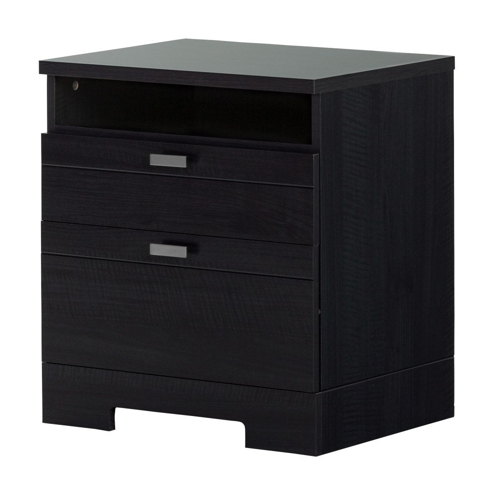 South Shore Reevo Nightstand With Cord Catcher, 22-1/2inH x 22-1/4inW x 17inD, Black Onyx