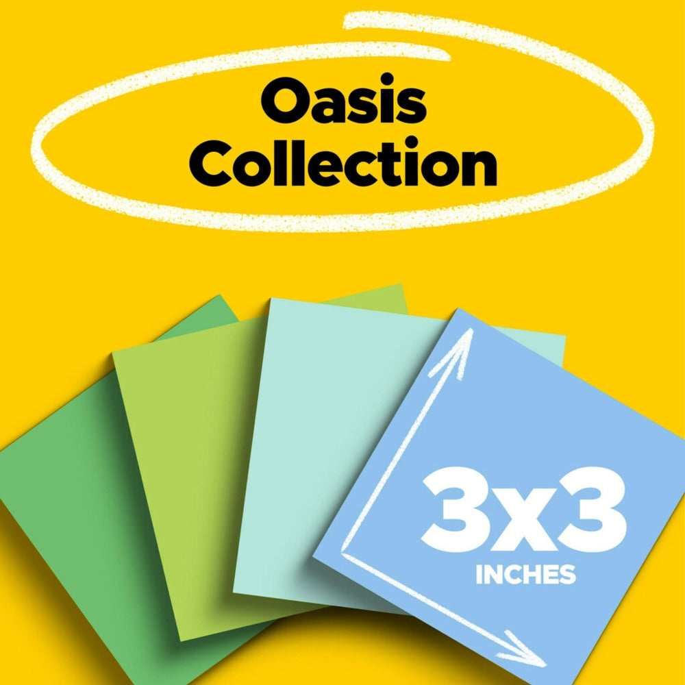 Post-it Recycled Super Sticky Notes, 3 in x 3 in, 24 Pads, 70 Sheets/Pad, 2x the Sticking Power, Oasis Collection, 100% Recycled