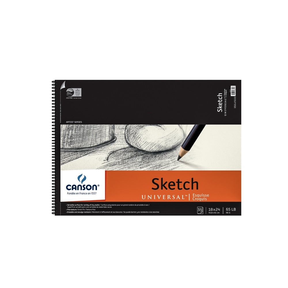 Canson Universal Heavyweight Sketch Pads, 18in x 24in, 100% Recycled, 30 Sheets Per Pad, Pack Of 2 Pads