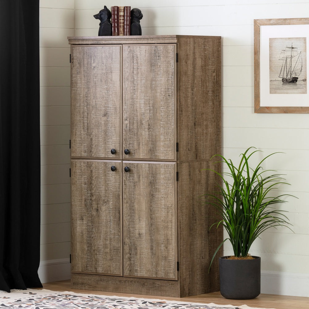 South Shore Morgan 4-Door Storage Armoire, 69-1/2inH x 33inW x 19-1/2inD, Weathered Oak