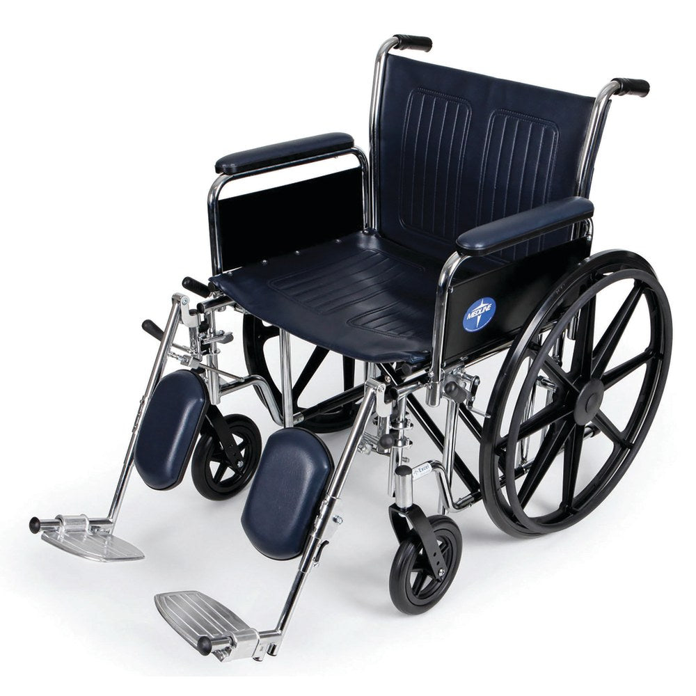 Medline Extra-Wide Wheelchair, Elevating, 20in Seat, Navy/Chrome