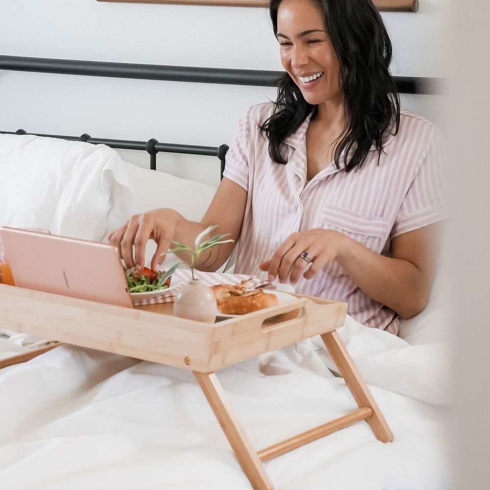 Rossie Home Media Bed Tray, 13.9inH x 21.8inW x 2.6inD, Natural Bamboo