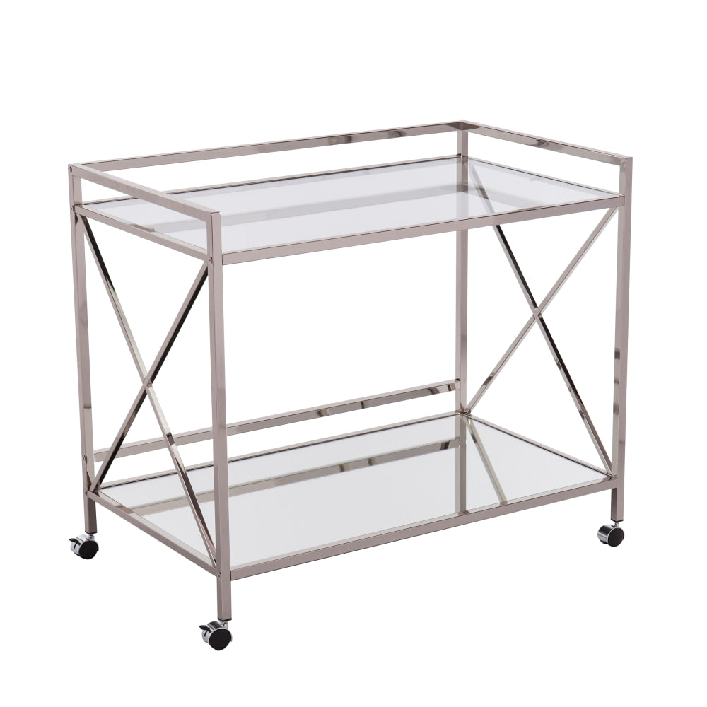 SEI Furniture Maxton Bar Cart, 32-1/4inH x 38-3/4inW x 23-1/4inD, Polished Silver