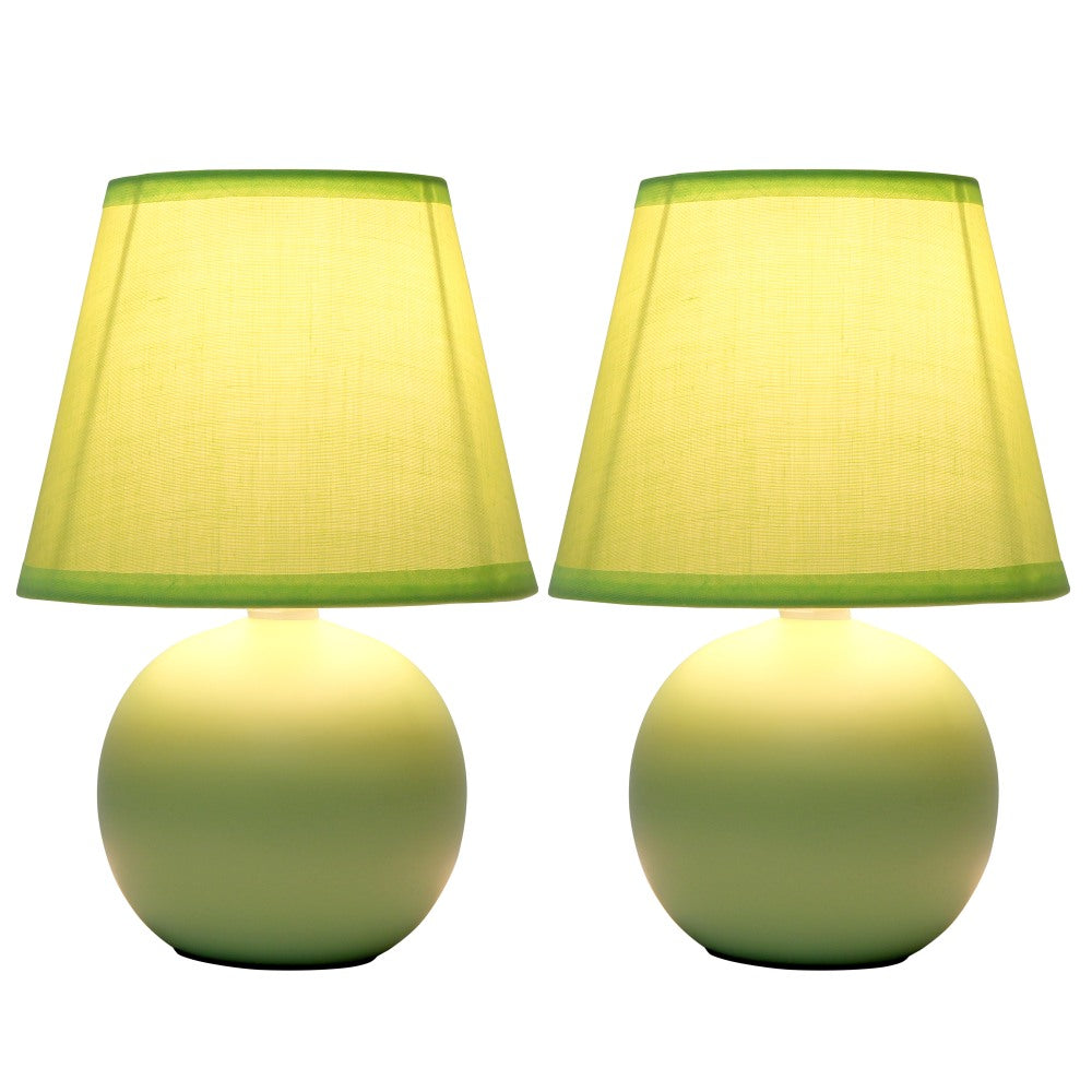 Simple Designs  Mini Ceramic Globe Table Lamp, 8.66inH, Green, 2pk