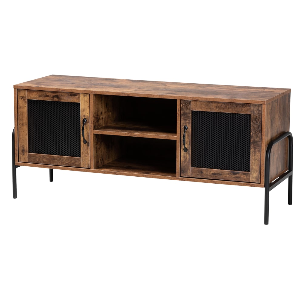 Baxton Studio Valeska Modern Industrial 2-Door TV Stand For 63in TVs, 21-1/8inH x 48-7/16inW x 15-3/4inD, Walnut Brown