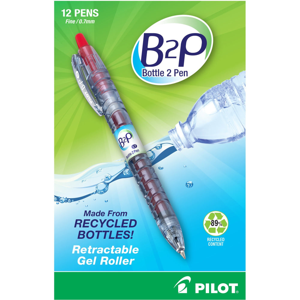 Pilot BeGreen B2P Fine Point Gel Pens, Pack Of 12, Fine Point, 0.7 mm, Barrel, Red Ink