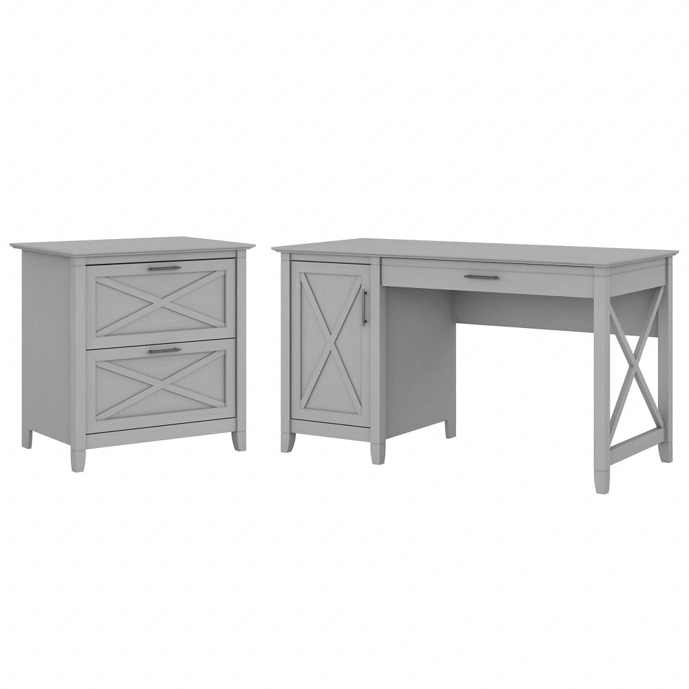 Bush Furniture Key West 54inW Computer Desk With Storage And 2-Drawer Lateral File Cabinet, Cape Cod Gray, Standard Delivery