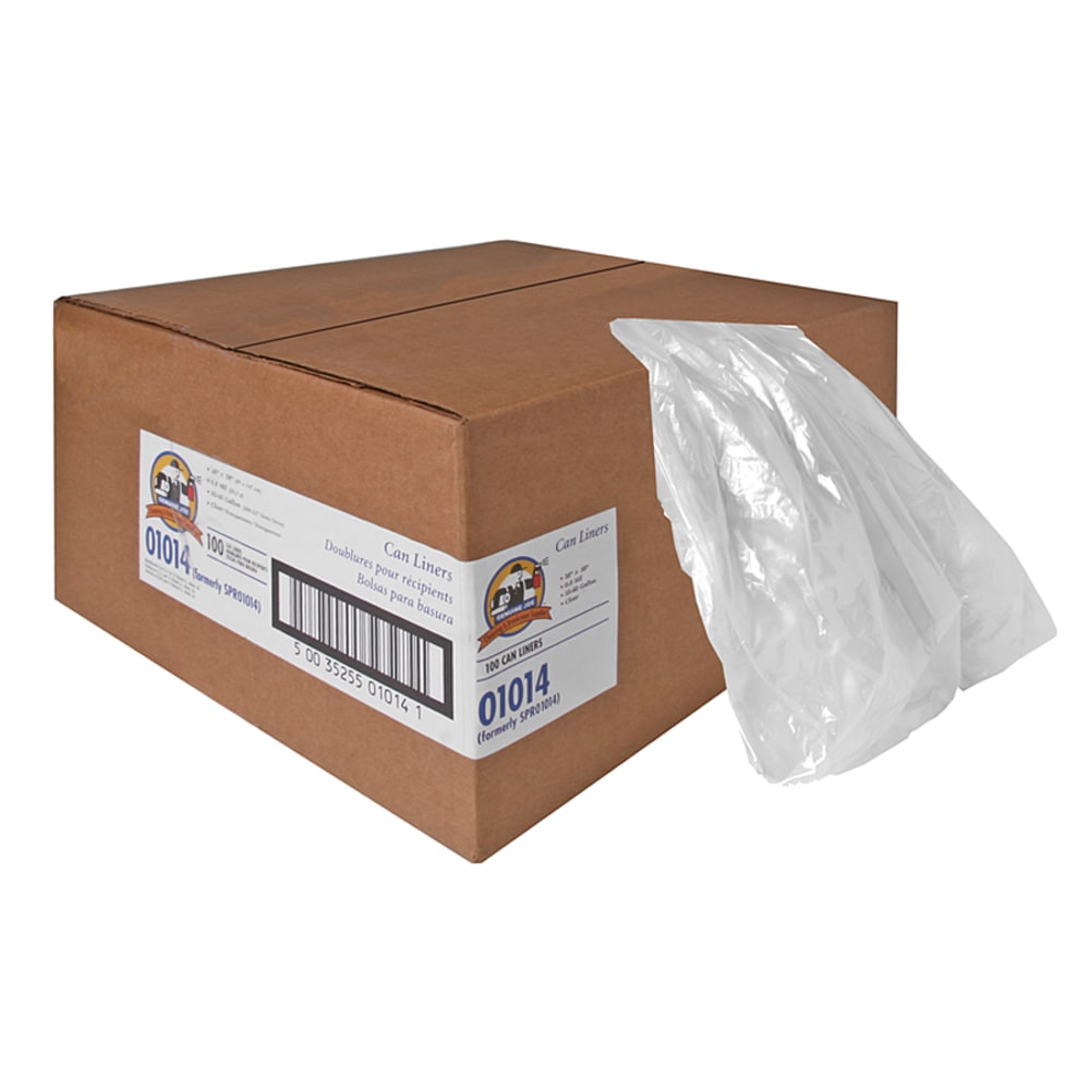 Genuine Joe 0.6 mil Trash Bags, 60 gal, 38inH x 58inW, Clear, 100 Bags