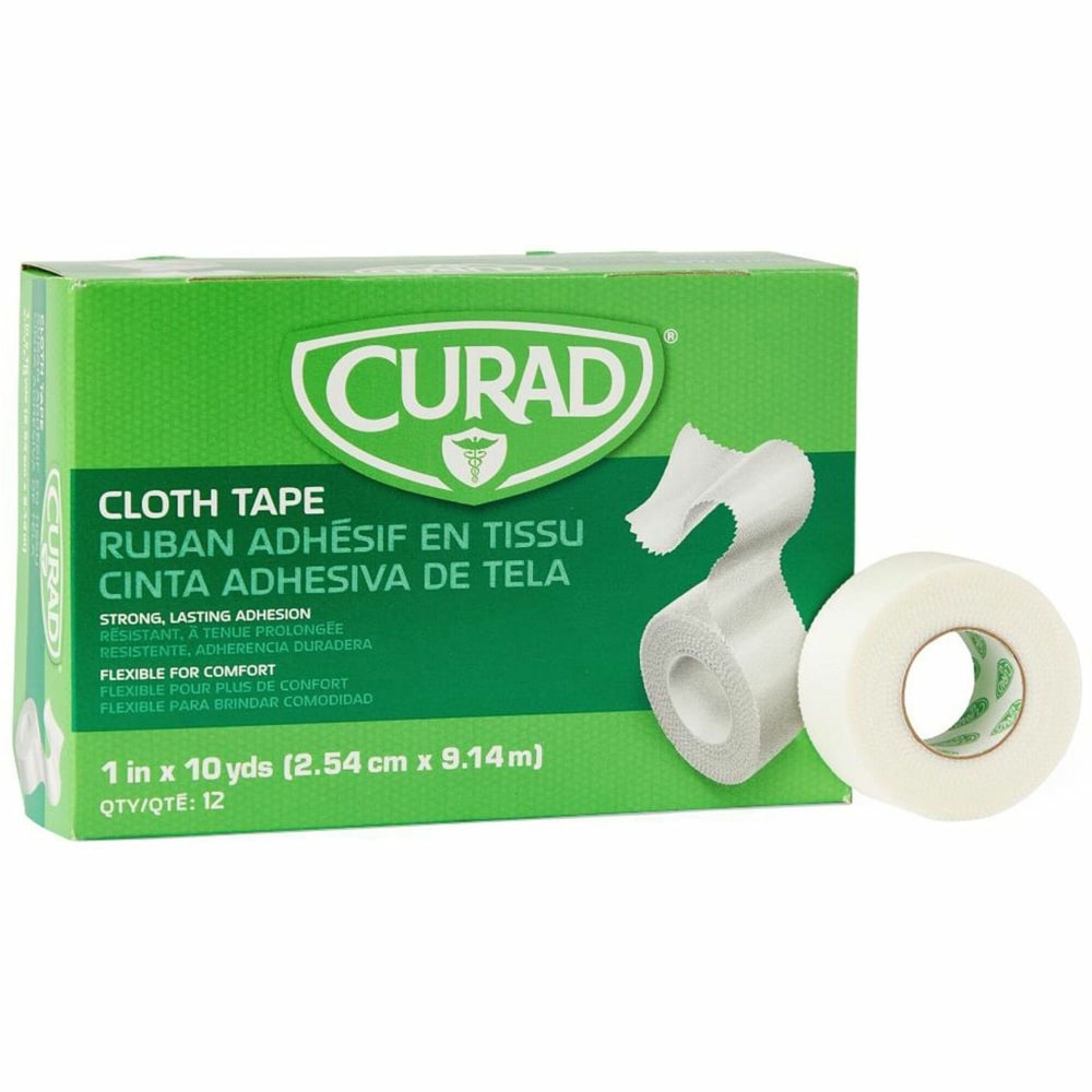 CURAD Cloth Silk Adhesive Tape, 1in x 10 Yd., 12 rolls/box, White