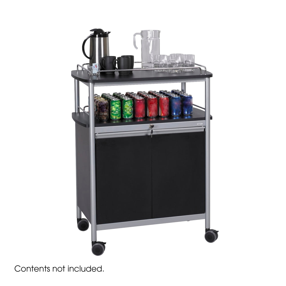 Safco Mobile Beverage Cart, 43inH x 33 1/2in W x 21 3/4in D, Black/Silver