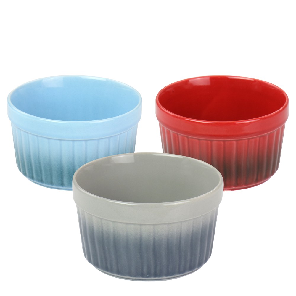 Crock-Pot Thronburg 3-Piece Stoneware Ramekin Dish Set, 8 Oz, Assorted