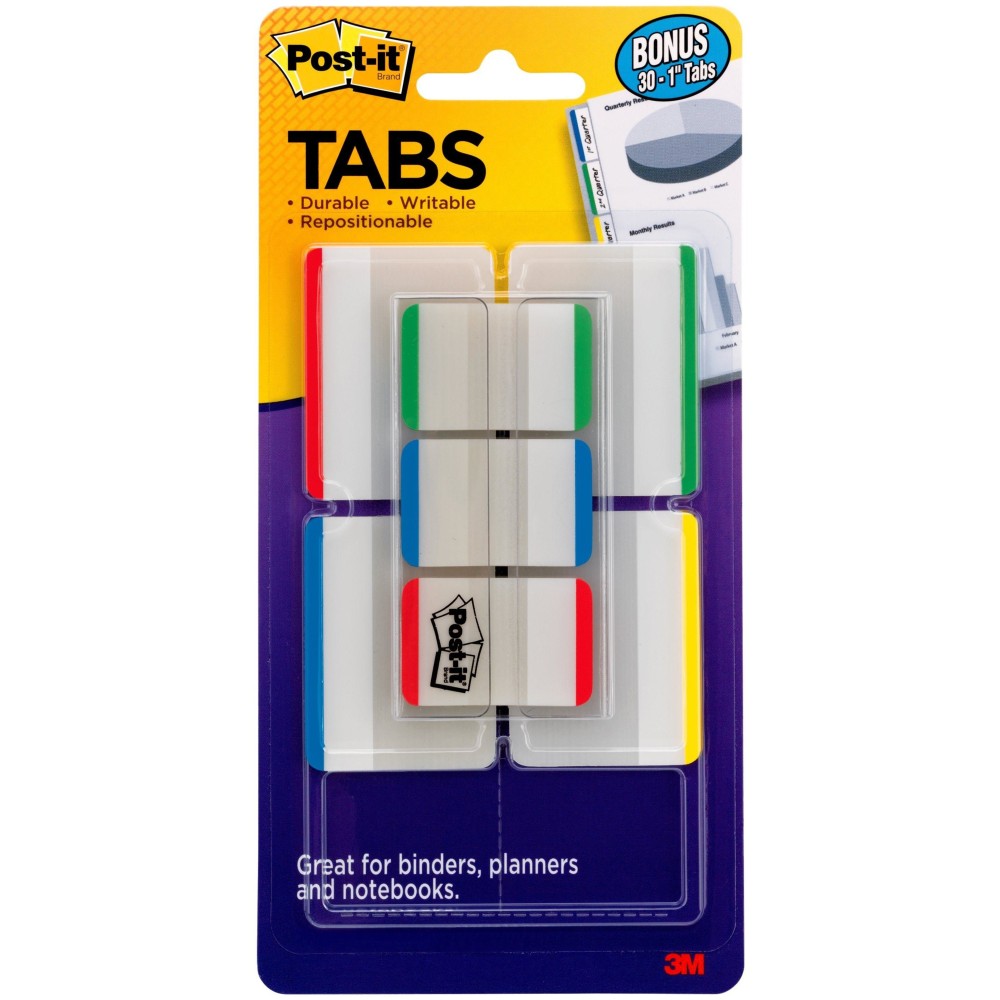 Post-it Notes Durable Filing Tabs, 1in And 2in Tabs, Assorted Colors (686VAD1), Pack Of 7 Pads