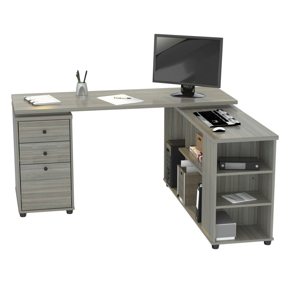 Inval America 60inW L-Shaped Corner Desk With Storage, Smoke Oak