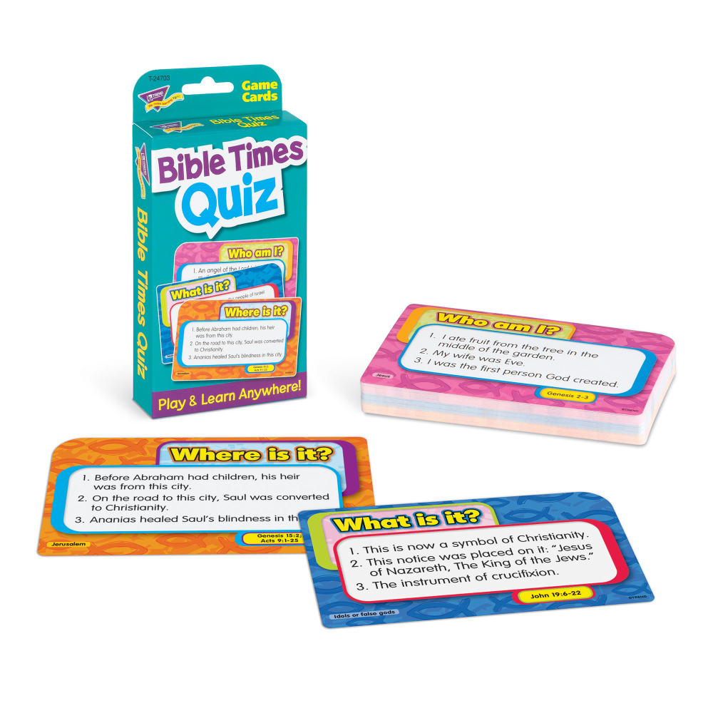 TREND Bible Times Quiz Challenge Cards, Assorted Colors, Grade 1 - 6, Pack Of 6 Sets