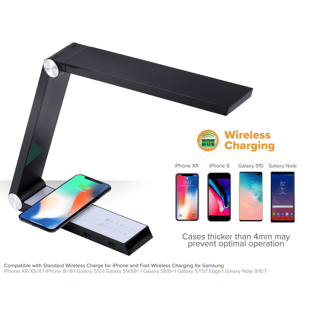 Bostitch Wireless Charging Triangle Adjustable LED Desk Lamp, 25-5/16inH, Black Shade/Black And White Base