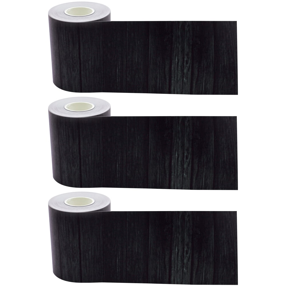 Teacher Created Resources Straight Rolled Border Trim, Black Wood, 50' Per Roll, Pack Of 3 Rolls